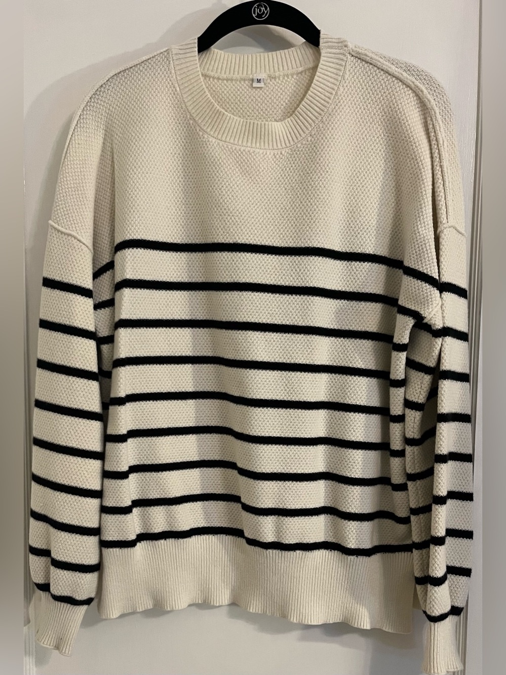 Amazon Cream Crewneck Sweater with Black Stripes